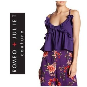 “Acai” Purple Romeo + Juliet Couture Ruffled Tank Crop Top